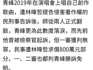 吴青峰遭恩师告上法庭，法律诉讼纷争深度剖析