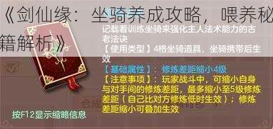 《剑仙缘：坐骑养成攻略，喂养秘籍解析》