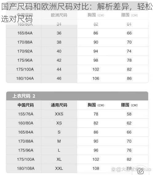 国产尺码和欧洲尺码对比：解析差异，轻松选对尺码