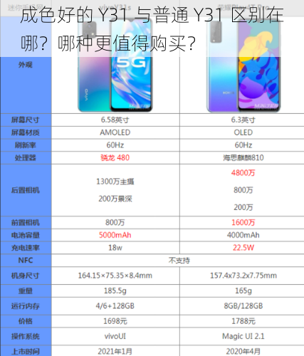 成色好的 Y31 与普通 Y31 区别在哪？哪种更值得购买？