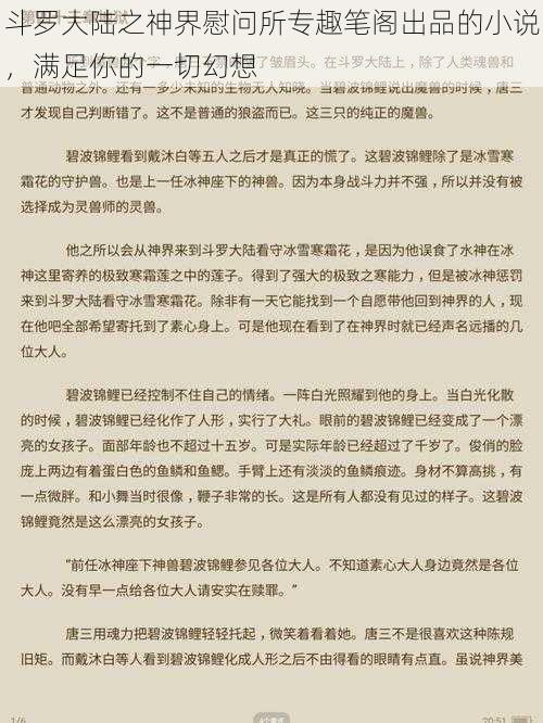 斗罗大陆之神界慰问所专趣笔阁出品的小说，满足你的一切幻想