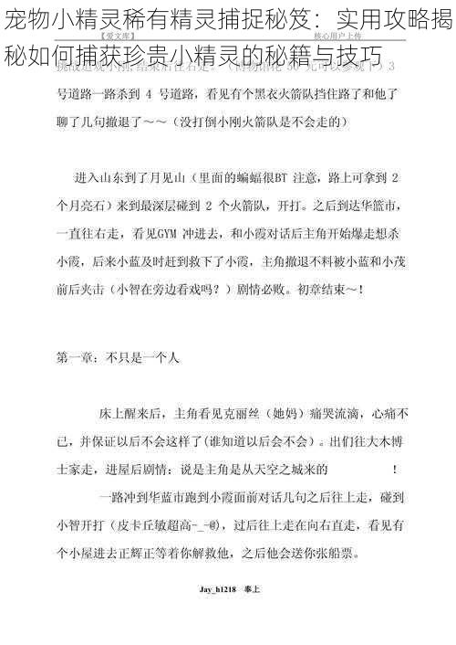 宠物小精灵稀有精灵捕捉秘笈：实用攻略揭秘如何捕获珍贵小精灵的秘籍与技巧