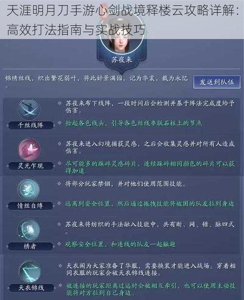 天涯明月刀手游心剑战境释楼云攻略详解：高效打法指南与实战技巧