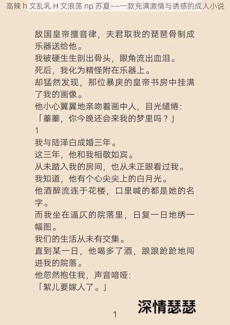 高辣 h 文乱乳 H 文浪荡 np 苏夏——一款充满激情与诱惑的成人小说