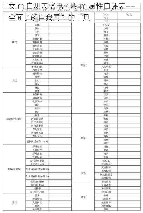 女 m 自测表格电子版 m 属性自评表——全面了解自我属性的工具