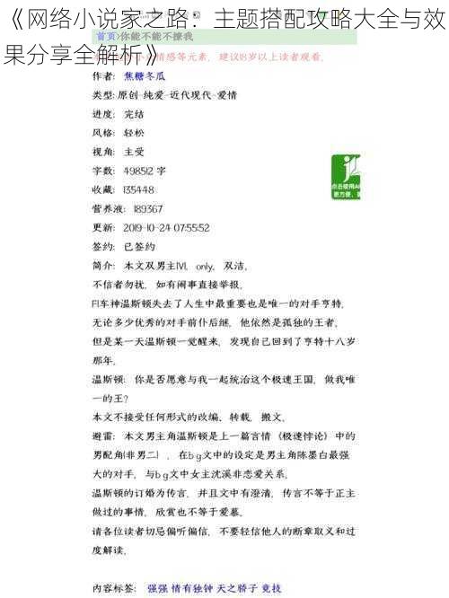 《网络小说家之路：主题搭配攻略大全与效果分享全解析》