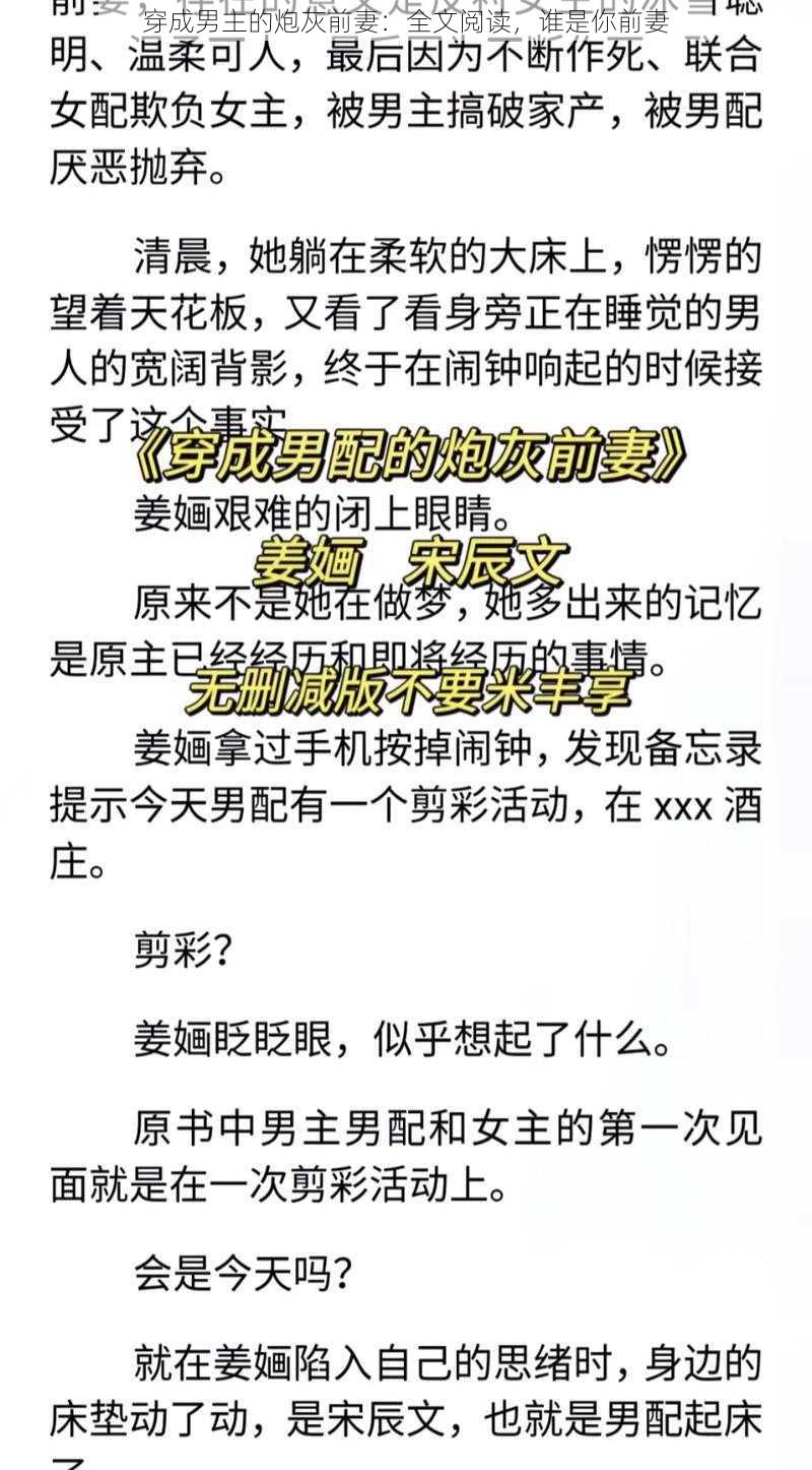 穿成男主的炮灰前妻：全文阅读，谁是你前妻