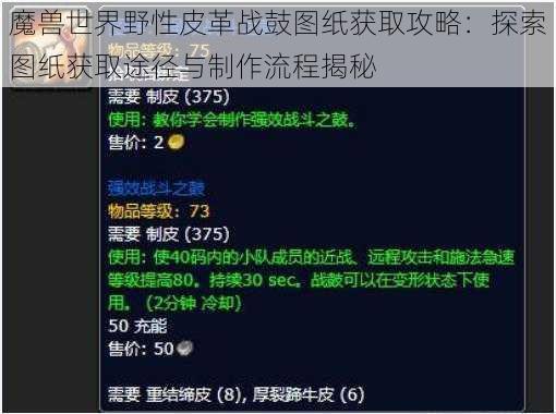 魔兽世界野性皮革战鼓图纸获取攻略：探索图纸获取途径与制作流程揭秘