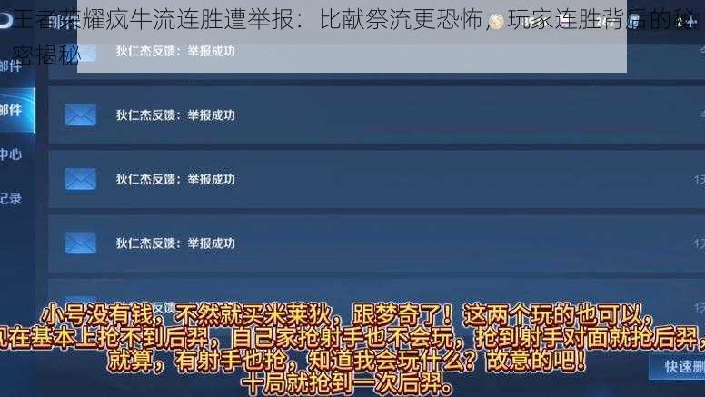 王者荣耀疯牛流连胜遭举报：比献祭流更恐怖，玩家连胜背后的秘密揭秘