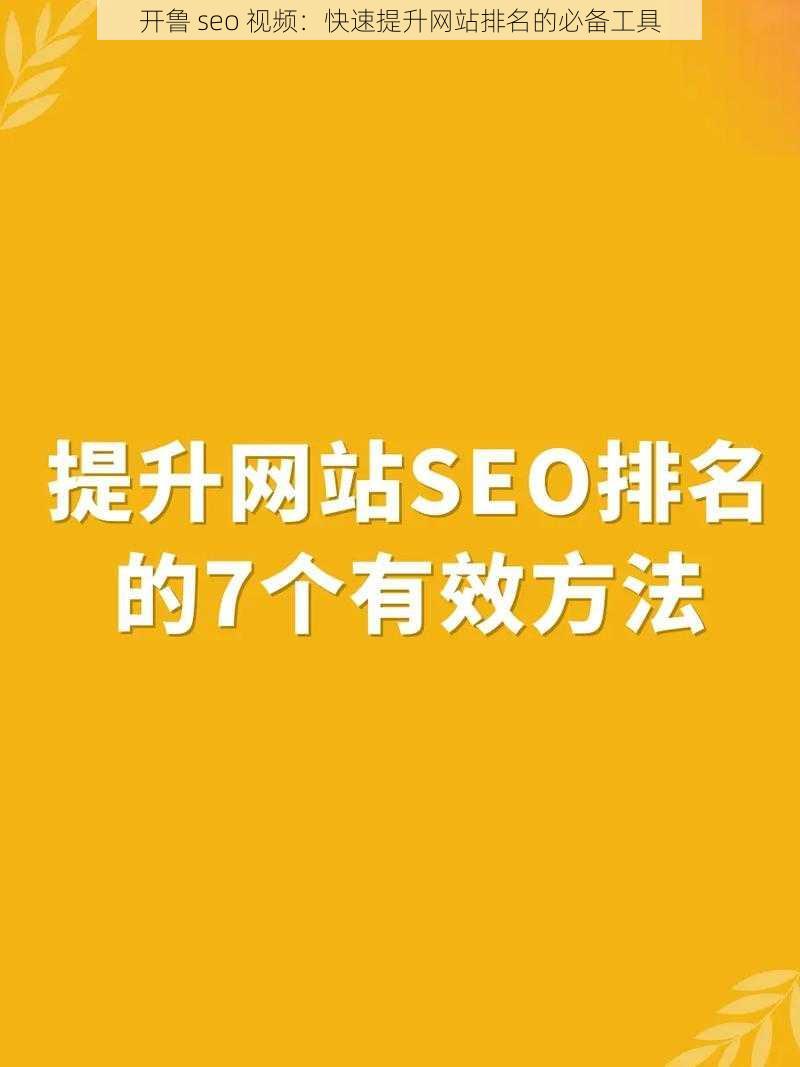 开鲁 seo 视频：快速提升网站排名的必备工具