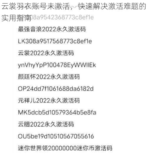 云裳羽衣账号未激活，快速解决激活难题的实用指南