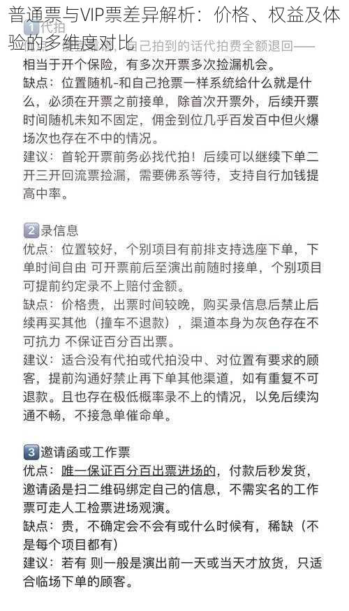 普通票与VIP票差异解析：价格、权益及体验的多维度对比