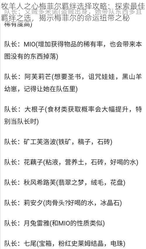 牧羊人之心梅菲尔羁绊选择攻略：探索最佳羁绊之选，揭示梅菲尔的命运纽带之秘