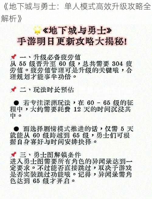 《地下城与勇士：单人模式高效升级攻略全解析》