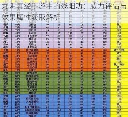 九阴真经手游中的残阳功：威力评估与效果属性获取解析