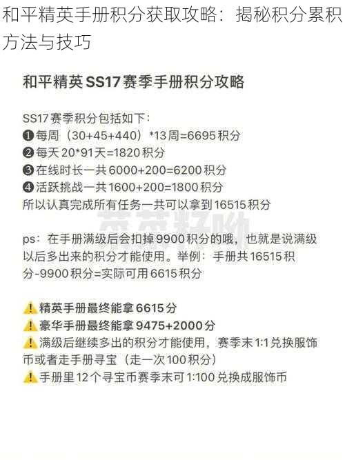 和平精英手册积分获取攻略：揭秘积分累积方法与技巧