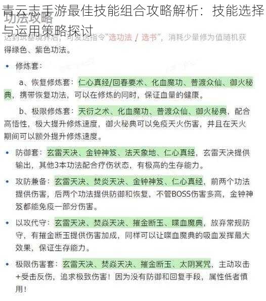 青云志手游最佳技能组合攻略解析：技能选择与运用策略探讨