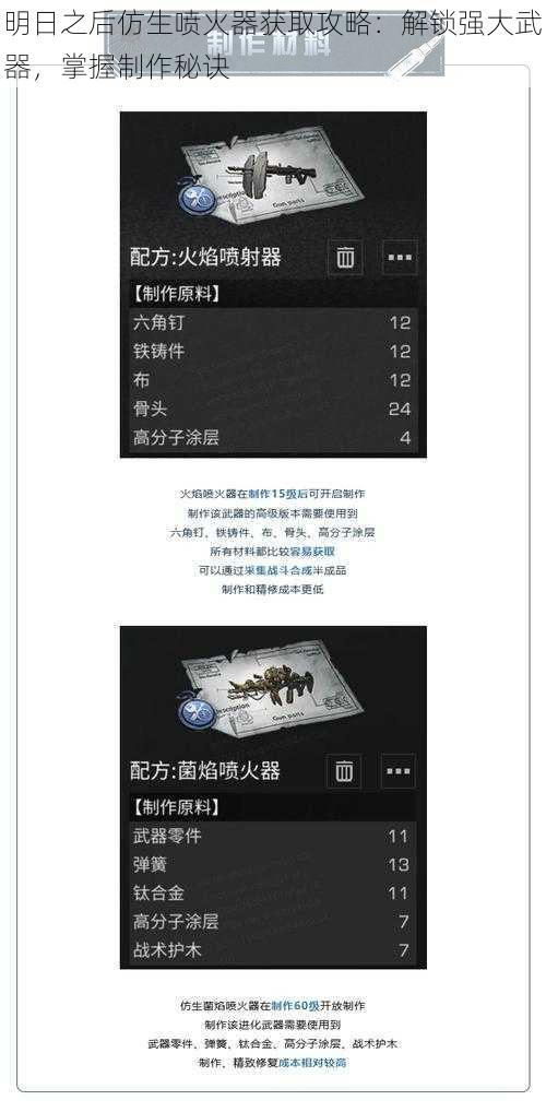 明日之后仿生喷火器获取攻略：解锁强大武器，掌握制作秘诀