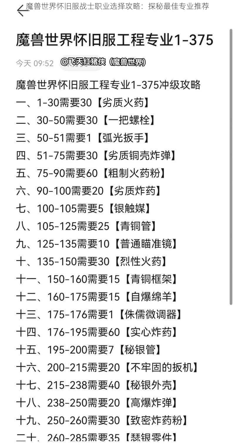 魔兽世界怀旧服战士职业选择攻略：探秘最佳专业推荐