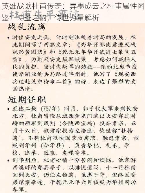 英雄战歌杜甫传奇：弄墨成云之杜甫属性图鉴：诗圣之韵，传世力量解析