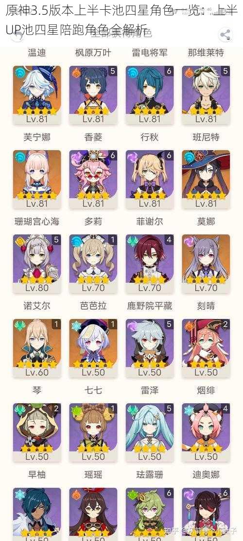 原神3.5版本上半卡池四星角色一览:上半UP池四星陪跑角色全解析
