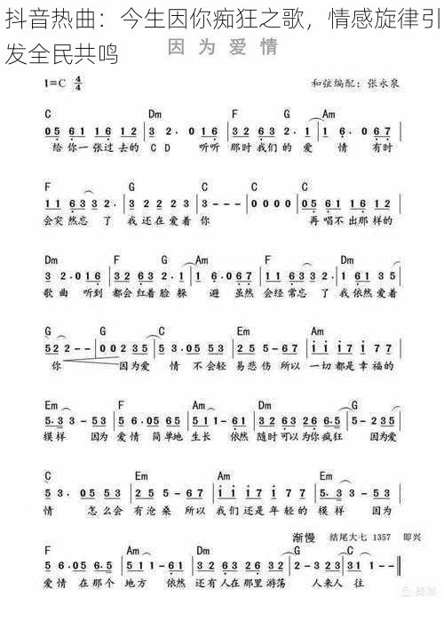 抖音热曲:今生因你痴狂之歌,情感旋律引发全民共鸣