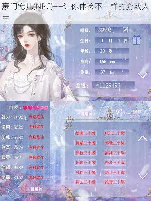 豪门宠儿(NPC)——让你体验不一样的游戏人生
