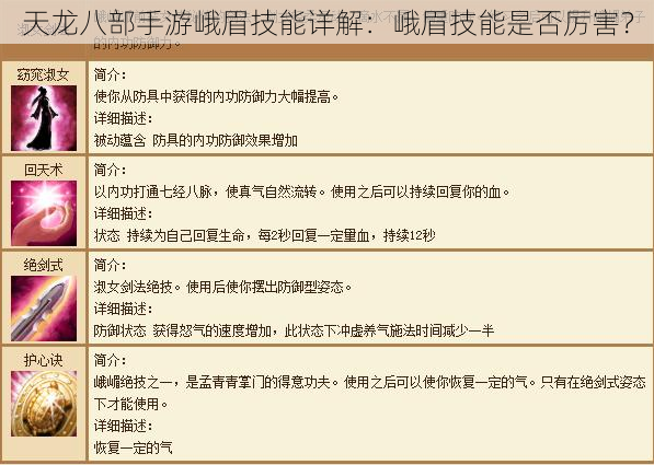 天龙八部手游峨眉技能详解:峨眉技能是否厉害?