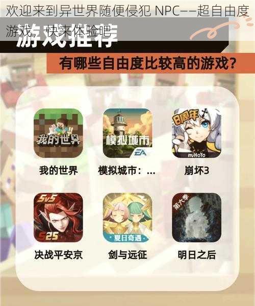 欢迎来到异世界随便侵犯 NPC——超自由度游戏,快来体验吧
