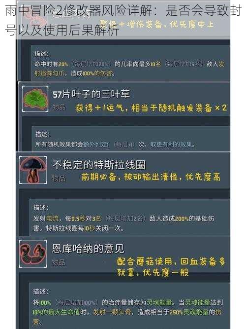 雨中冒险2修改器风险详解:是否会导致封号以及使用后果解析