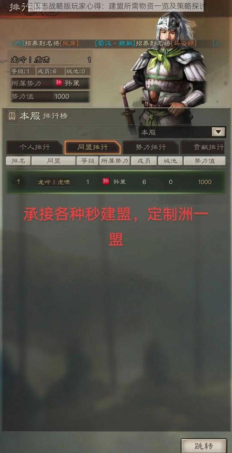 三国志战略版玩家心得:建盟所需物资一览及策略探讨