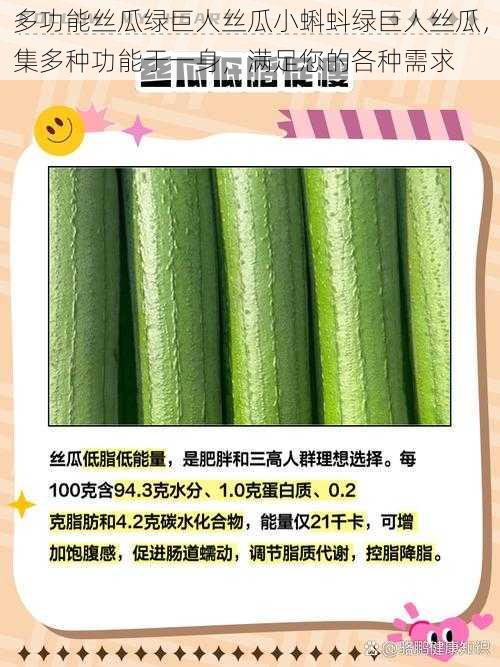 多功能丝瓜绿巨人丝瓜小蝌蚪绿巨人丝瓜,集多种功能于一身,满足您的各种需求