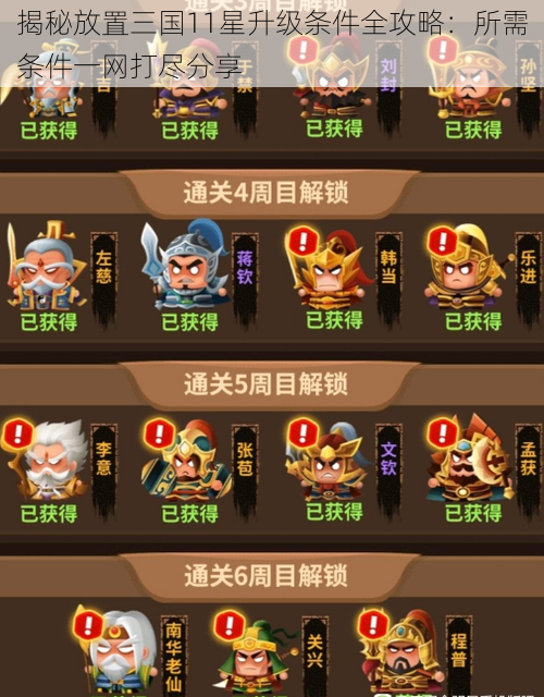 揭秘放置三国11星升级条件全攻略:所需条件一网打尽分享