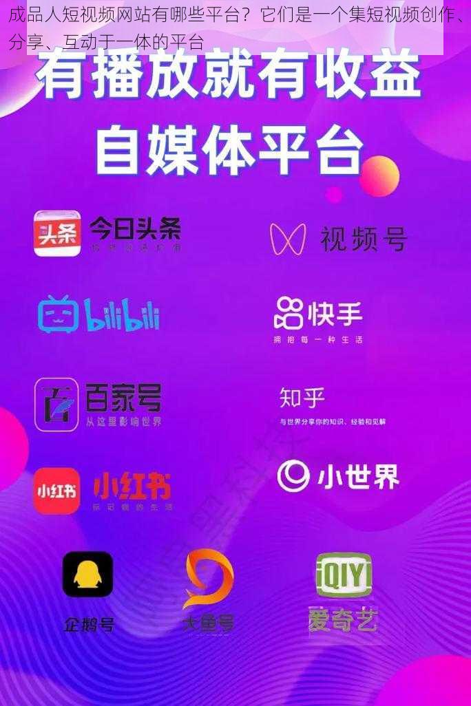 成品人短视频网站有哪些平台?它们是一个集短视频创作、分享、互动于一体的平台