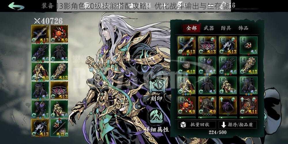 影之刃3影角色20级技能搭配攻略:优化战斗输出与生存能力之道
