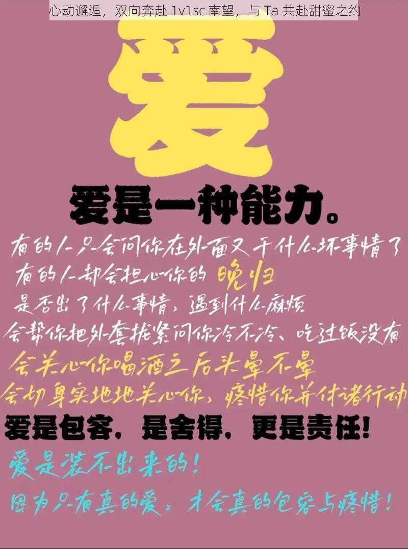 心动邂逅,双向奔赴 1v1sc 南望,与 Ta 共赴甜蜜之约