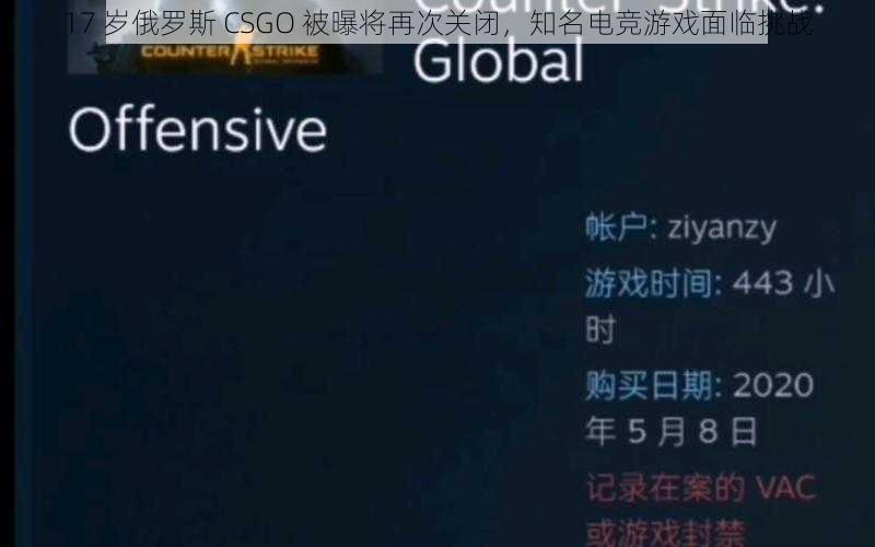17 岁俄罗斯 CSGO 被曝将再次关闭,知名电竞游戏面临挑战