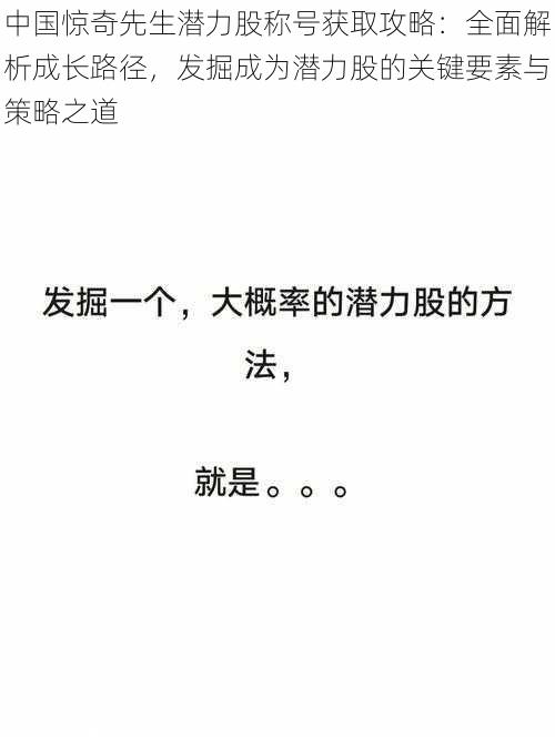 中国惊奇先生潜力股称号获取攻略:全面解析成长路径,发掘成为潜力股的关键要素与策略之道
