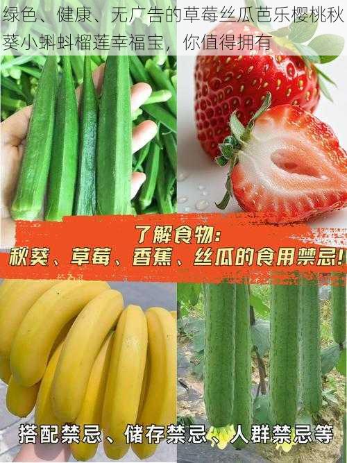 绿色、健康、无广告的草莓丝瓜芭乐樱桃秋葵小蝌蚪榴莲幸福宝，你值得拥有