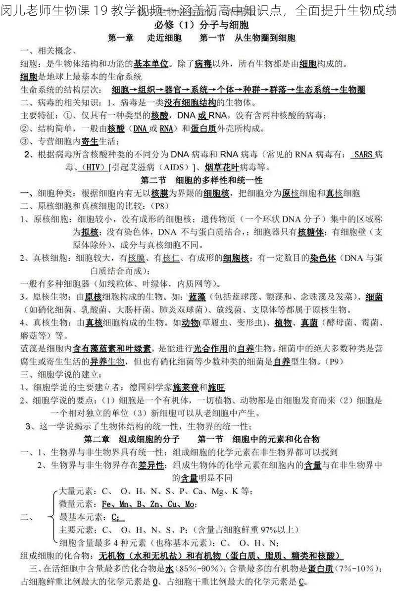 闵儿老师生物课 19 教学视频——涵盖初高中知识点,全面提升生物成绩