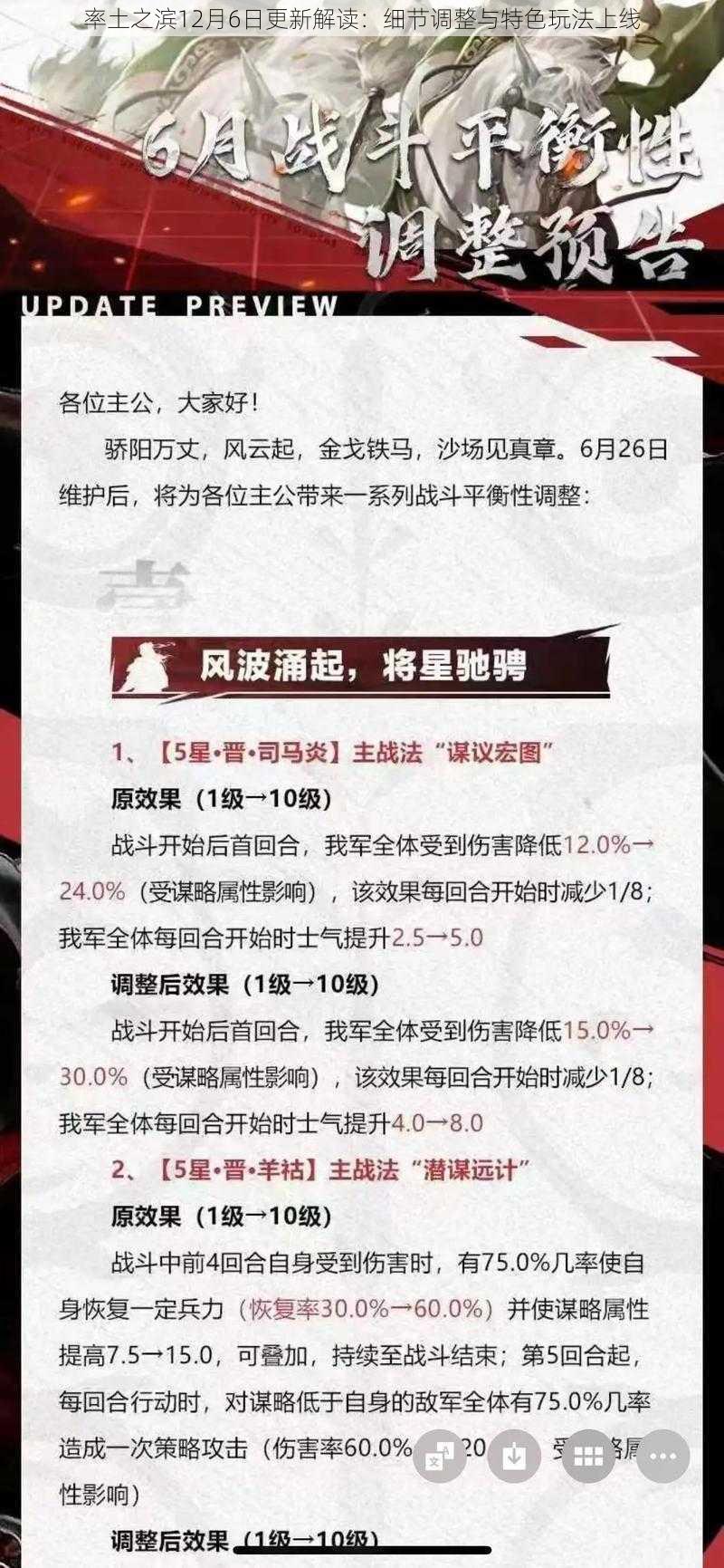 率土之滨12月6日更新解读:细节调整与特色玩法上线