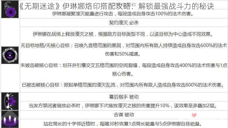 《无期迷途》伊琳娜烙印搭配攻略:解锁最强战斗力的秘诀
