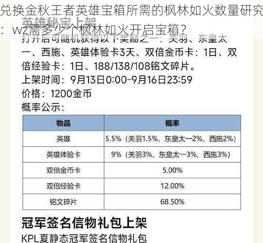 兑换金秋王者英雄宝箱所需的枫林如火数量研究:wz需多少个枫林如火开启宝箱?
