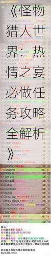 《怪物猎人世界:热情之宴必做任务攻略全解析》