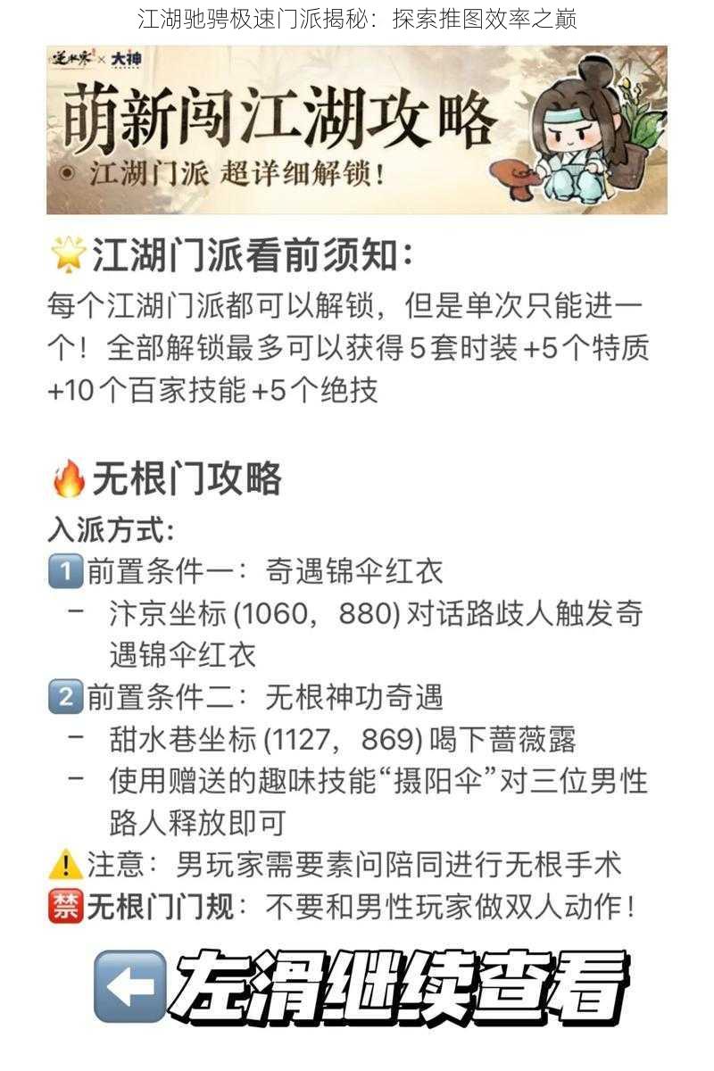 江湖驰骋极速门派揭秘:探索推图效率之巅