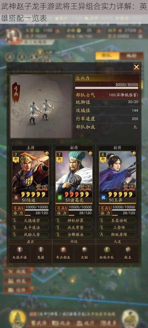 武神赵子龙手游武将王异组合实力详解:英雄搭配一览表