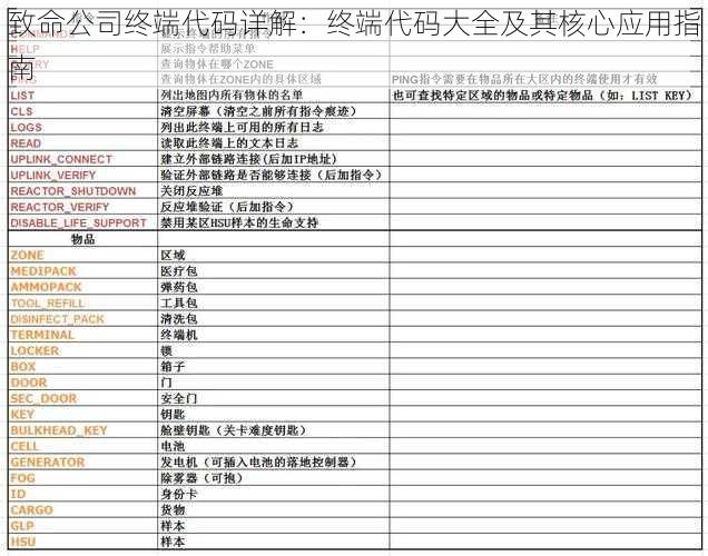 致命公司终端代码详解:终端代码大全及其核心应用指南