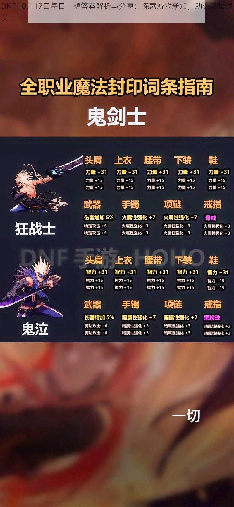 DNF 10月17日每日一题答案解析与分享:探索游戏新知,助你轻松通关