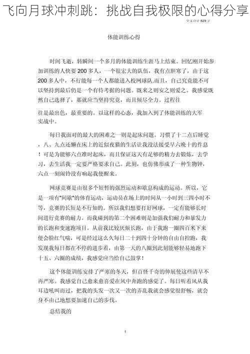 飞向月球冲刺跳:挑战自我极限的心得分享