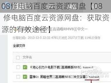 08修电脑百度云资源网盘【08 修电脑百度云资源网盘:获取资源的有效途径】
